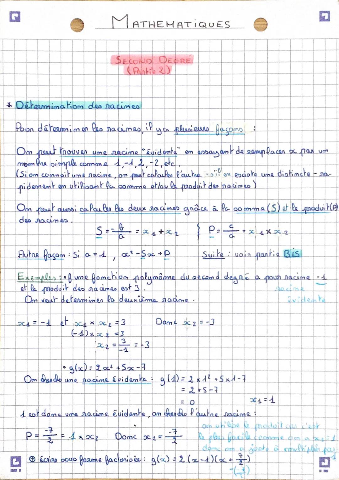 MATHEMATIQUES
SECOND DEGRE
(Pankie 1)
* Om distingue la second degré du premier au moisième degré grâce
puissances. Pour le second degré, la