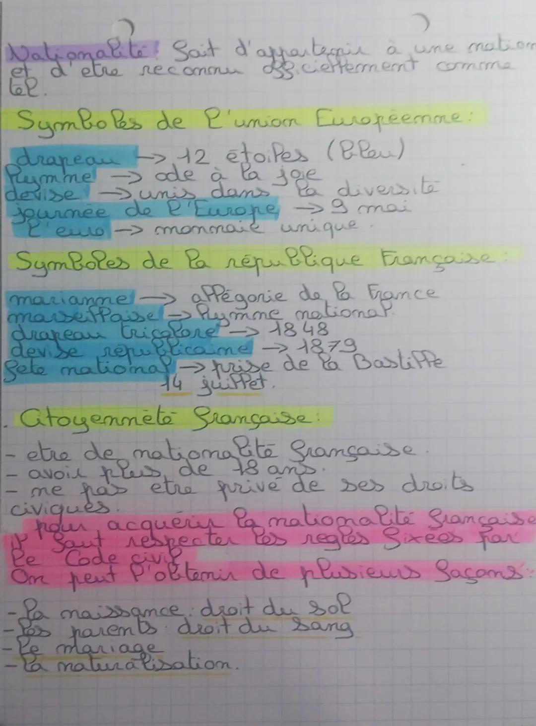 EMC
-Principes de la république française.
Indivisible: la loi est la même pour tous
sur l'ensemble du territoire.
laïque: neutre à l'égard