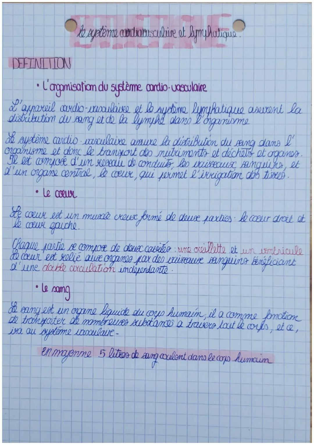DEFINITION
• L'argamisation du système cardio-vasculaire
L
"'appareil cardio-vasculaire et le système lymphatique assirent la
distribution d