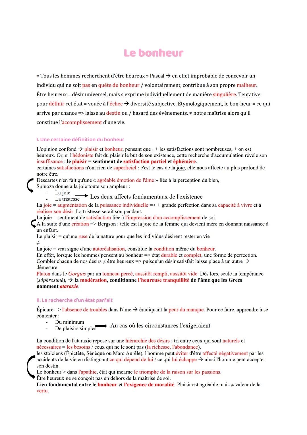 << Tous les hommes recherchent d'être heureux » Pascal → en effet improbable de concevoir un
individu qui ne soit pas en quête du bonheur /