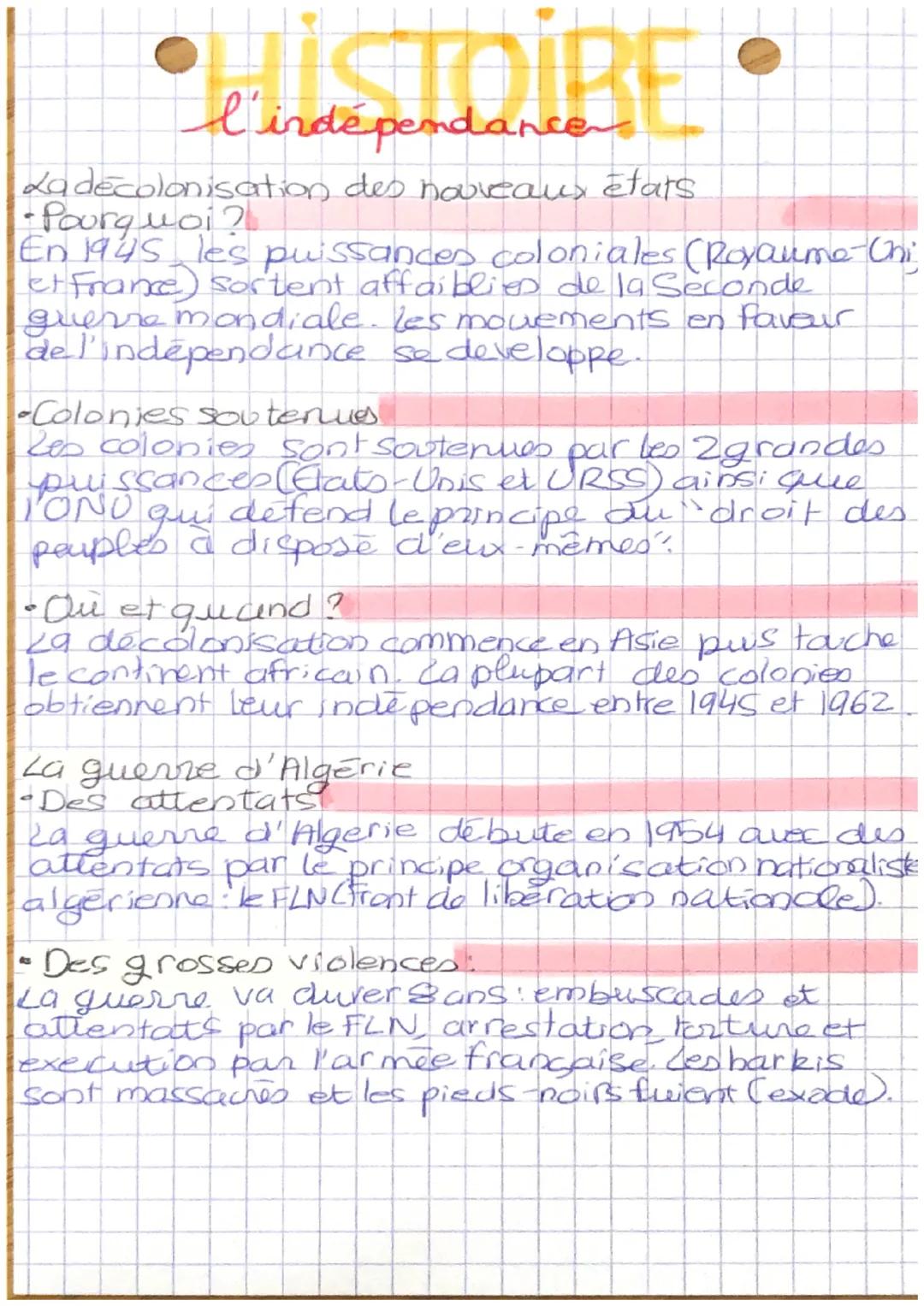 # HISTOIRE
l'indépendance
La décolonisation des nouveaux étars
- Pourquoi?
En 1945 les puissances coloniales (Royaume-Chi
et France sorte