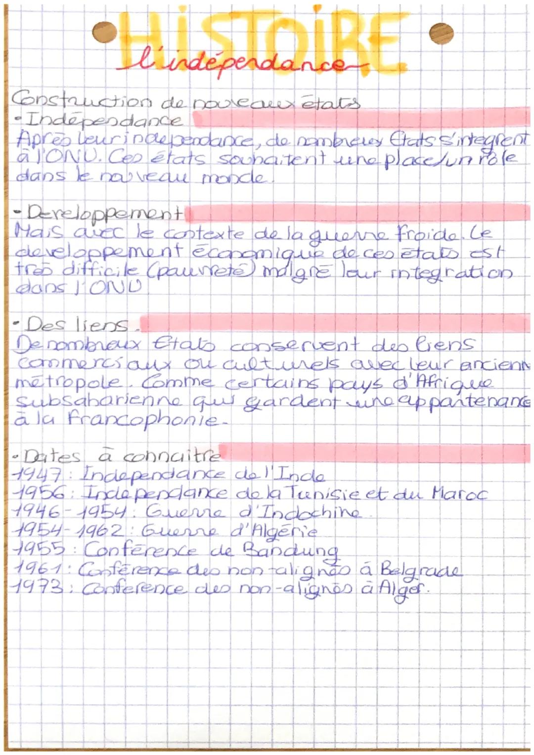 # HISTOIRE
l'indépendance
La décolonisation des nouveaux étars
- Pourquoi?
En 1945 les puissances coloniales (Royaume-Chi
et France sorte