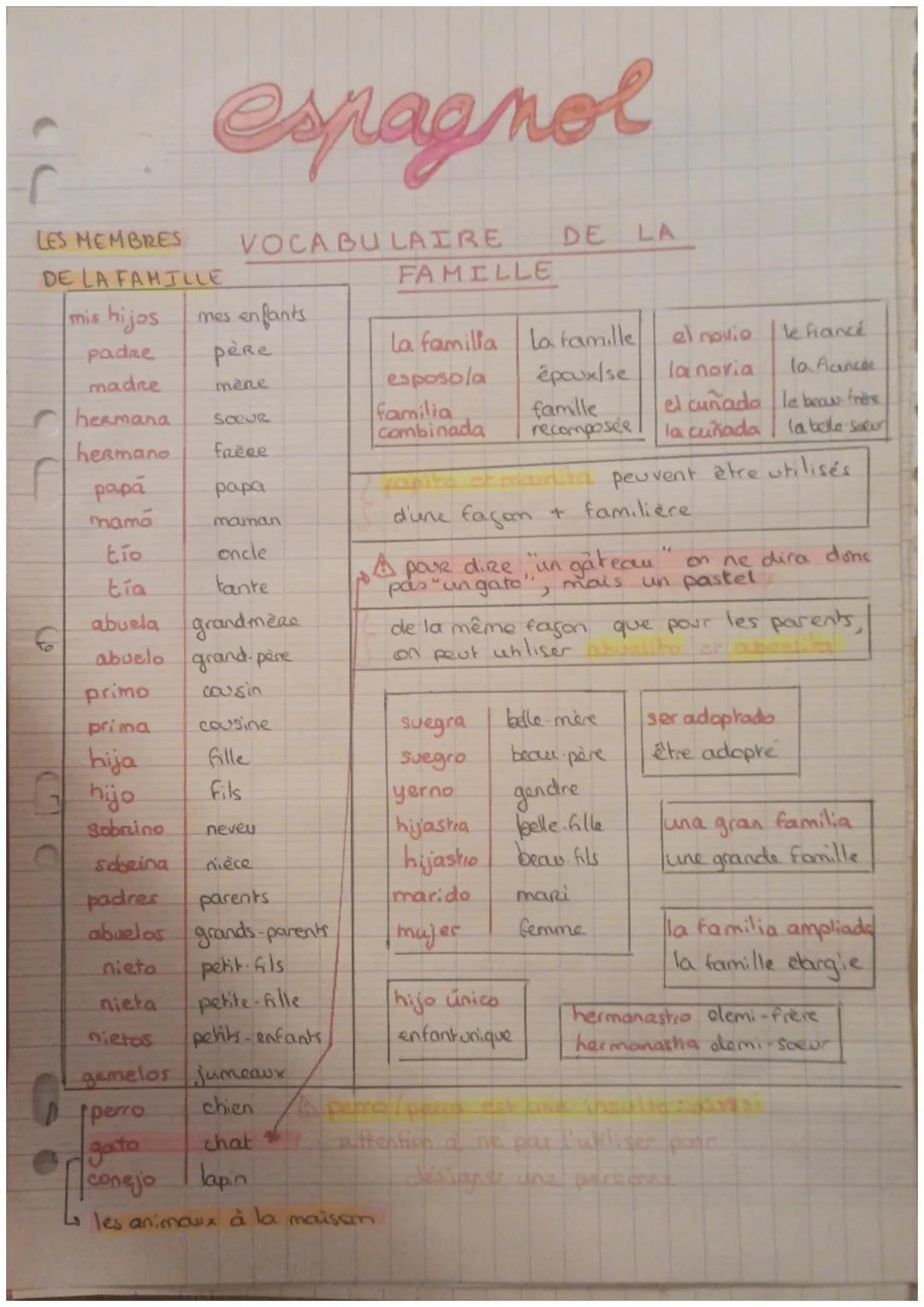 vocabulaire de la famille en espagnol