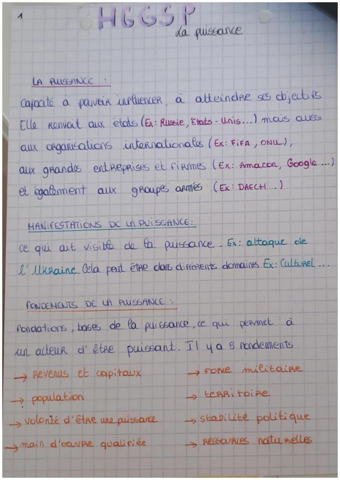 HGGSP
LA PUISSANCE
Capacité à paivEiR instuenceR a atteindre ses objectifs
Elle Renvoit aux états (Ex: Russie, Etats-Unis...) mais aussi
aux