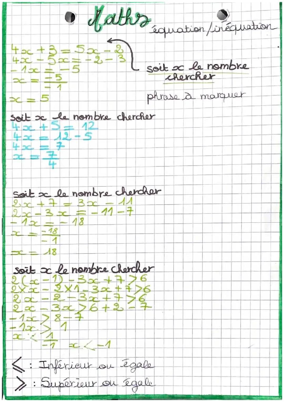 Équation/ inéquation