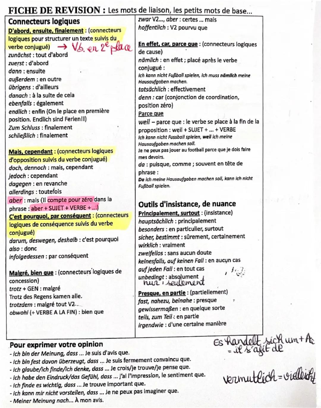 FICHE DE REVISION: Les mots de liaison, les petits mots de base...
Connecteurs logiques
D'abord, ensuite, finalement : (connecteurs
logiques