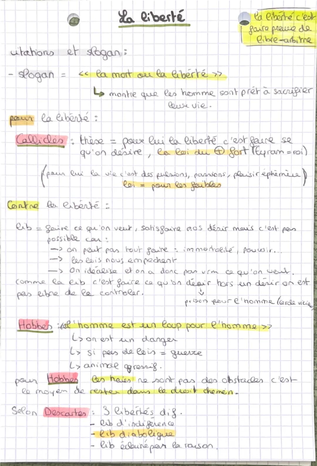 # La liberté
la liberté c'est
faire prewe de
libre-arbirne
utations et slogan:
- slogan = << la mort ou la liberté »
montre que les ho