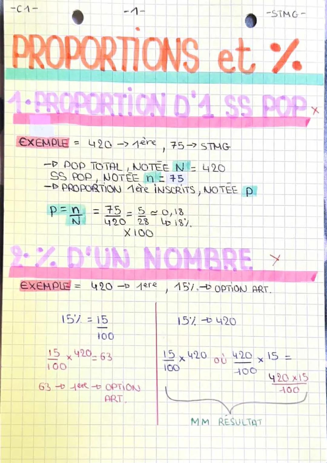 LES PROPORTION ET LES POURCENTAGE