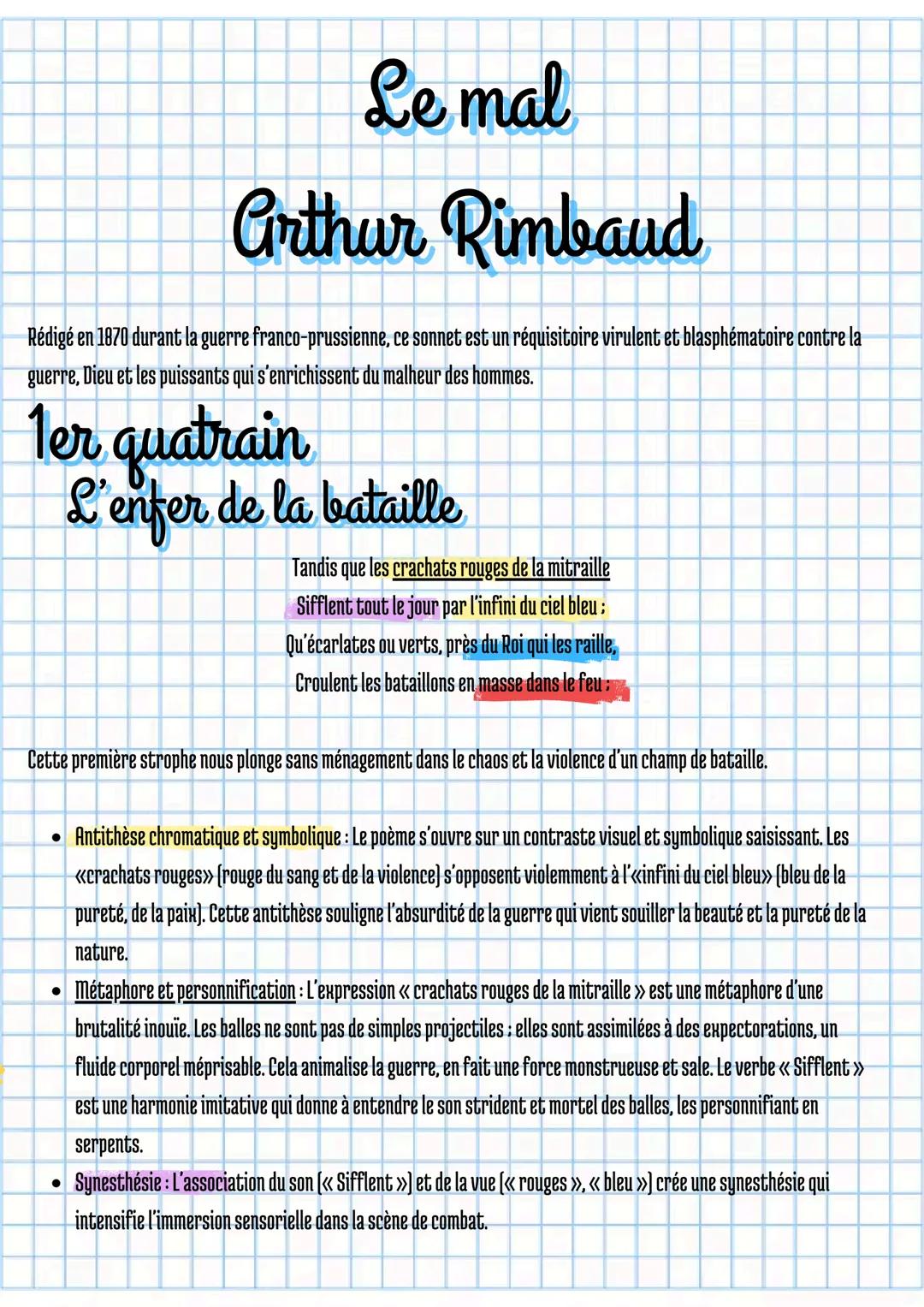 # Le mal
# Arthur Rimbaud
Rédigé en 1870 durant la guerre franco-prussienne, ce sonnet est un réquisitoire virulent et blasphématoire cont