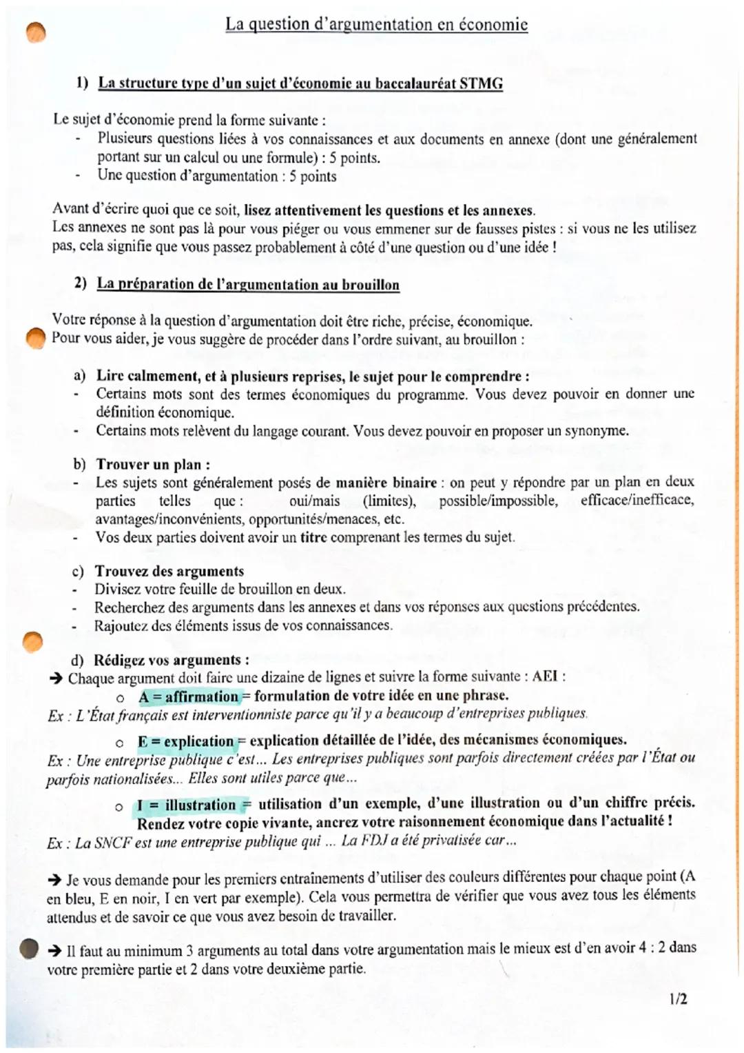 1) La structure type d'un sujet d'économie au baccalauréat STMG
Le sujet d'économie prend la forme suivante :
Plusieurs questions liées à vo