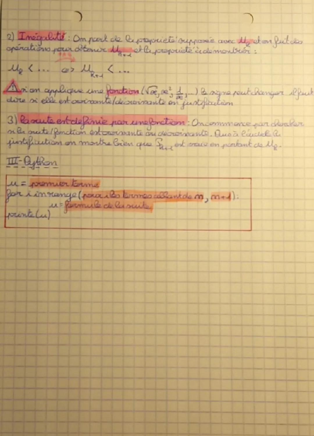 * RECURRENCE *
*Arithmetiques *(Unm,U dépend)* *Géométriques *(danallmy, Unxy)*
-Un+1 = Um+r
-Um=U0+mxr
-Um=Uy+(m-l)xr
-Um=Up+(m-p)xr
S=1er