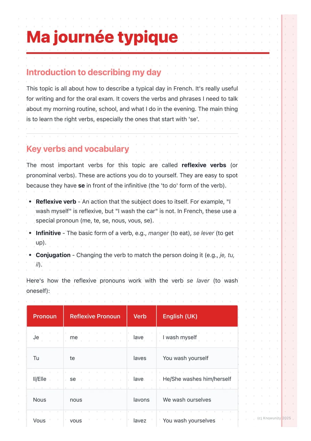 # Ma journée typique
Introduction to describing my day
This topic is all about how to describe a typical day in French. It's really useful