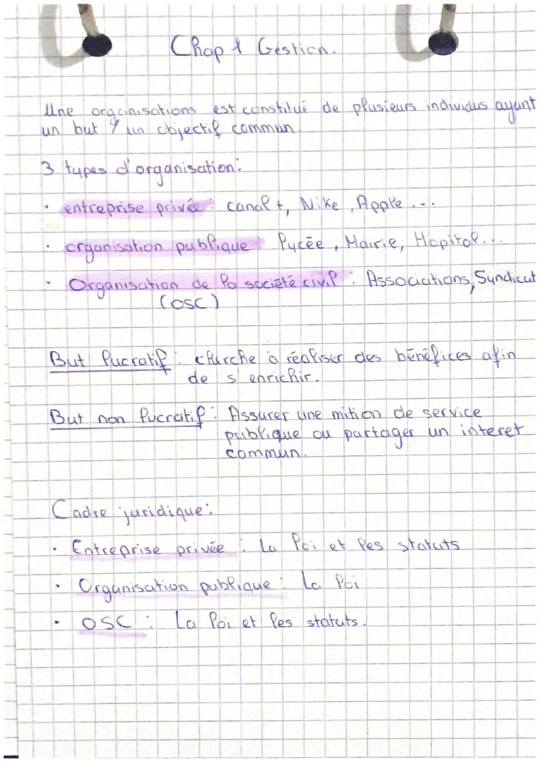 les différents types d’organisation