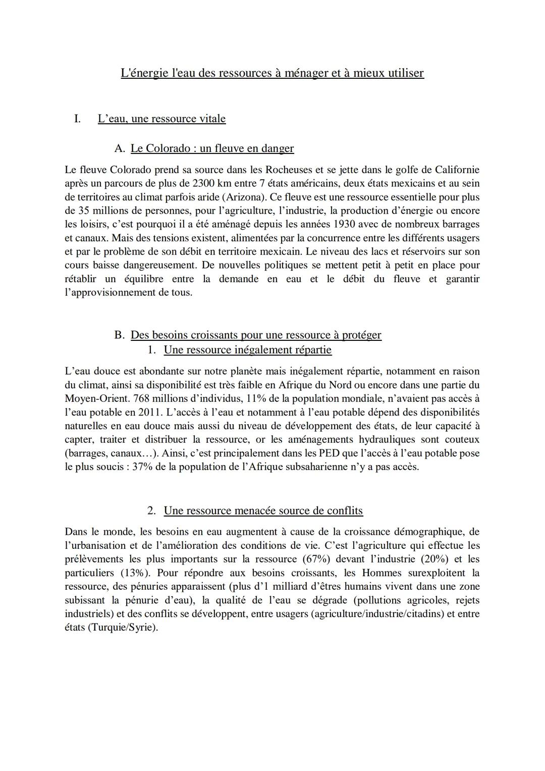 # L'énergie l'eau des ressources à ménager et à mieux utiliser
I. L'eau, une ressource vitale
A. Le Colorado: un fleuve en danger
Le fleu