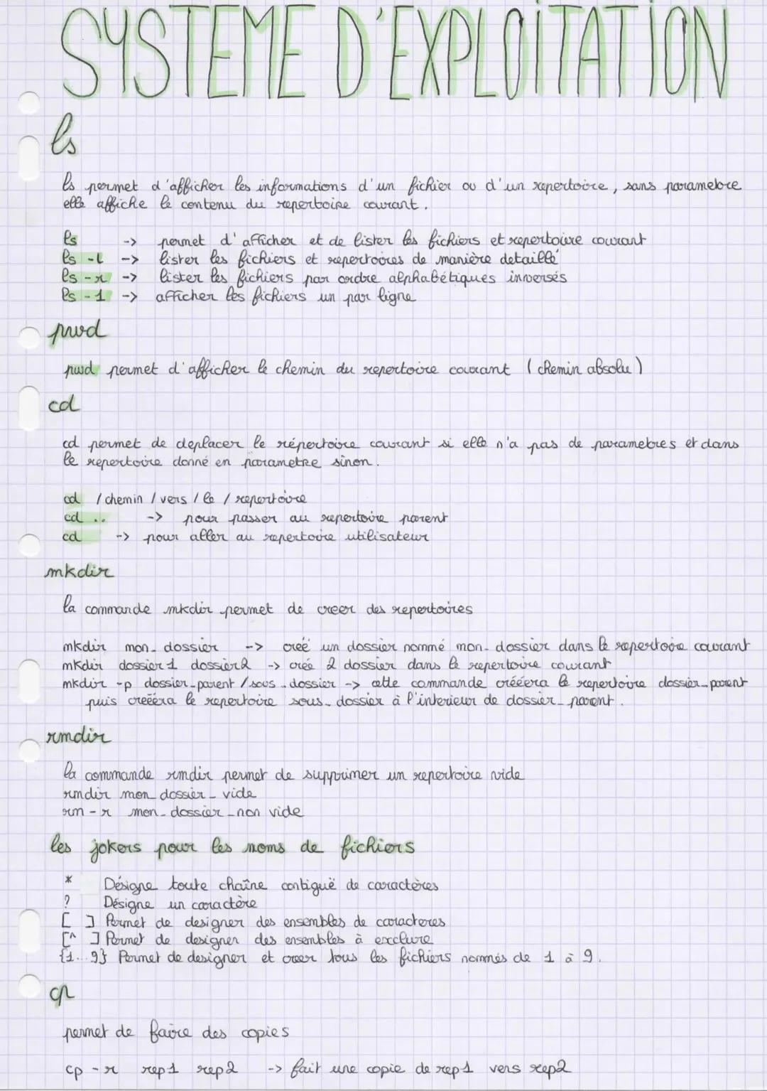 SYSTEME D'EXPLOITATION
ls
ls
permet d'afficher les informations d'un fichier ou d'un repertoire, sans parametre.
elle affiche le contenu du