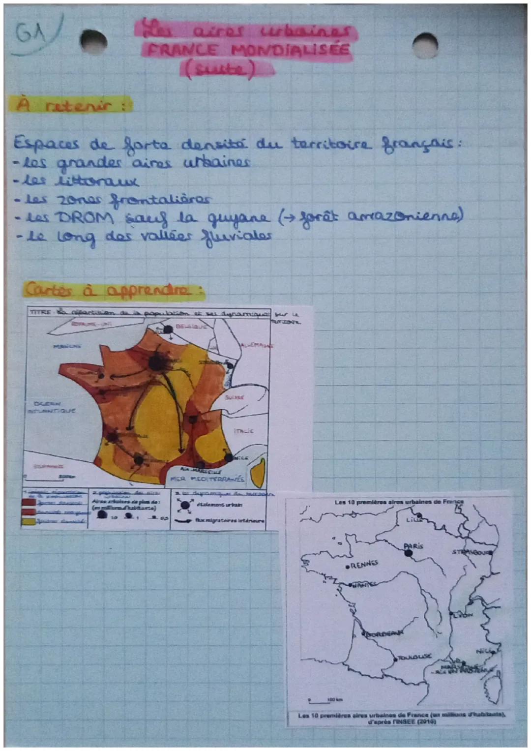GA
Les aires urbaines
FRANCE MONDIALISÉE
La population française est très urbanisée
• ville centre (quartiers d'affaire
→ attire la populati