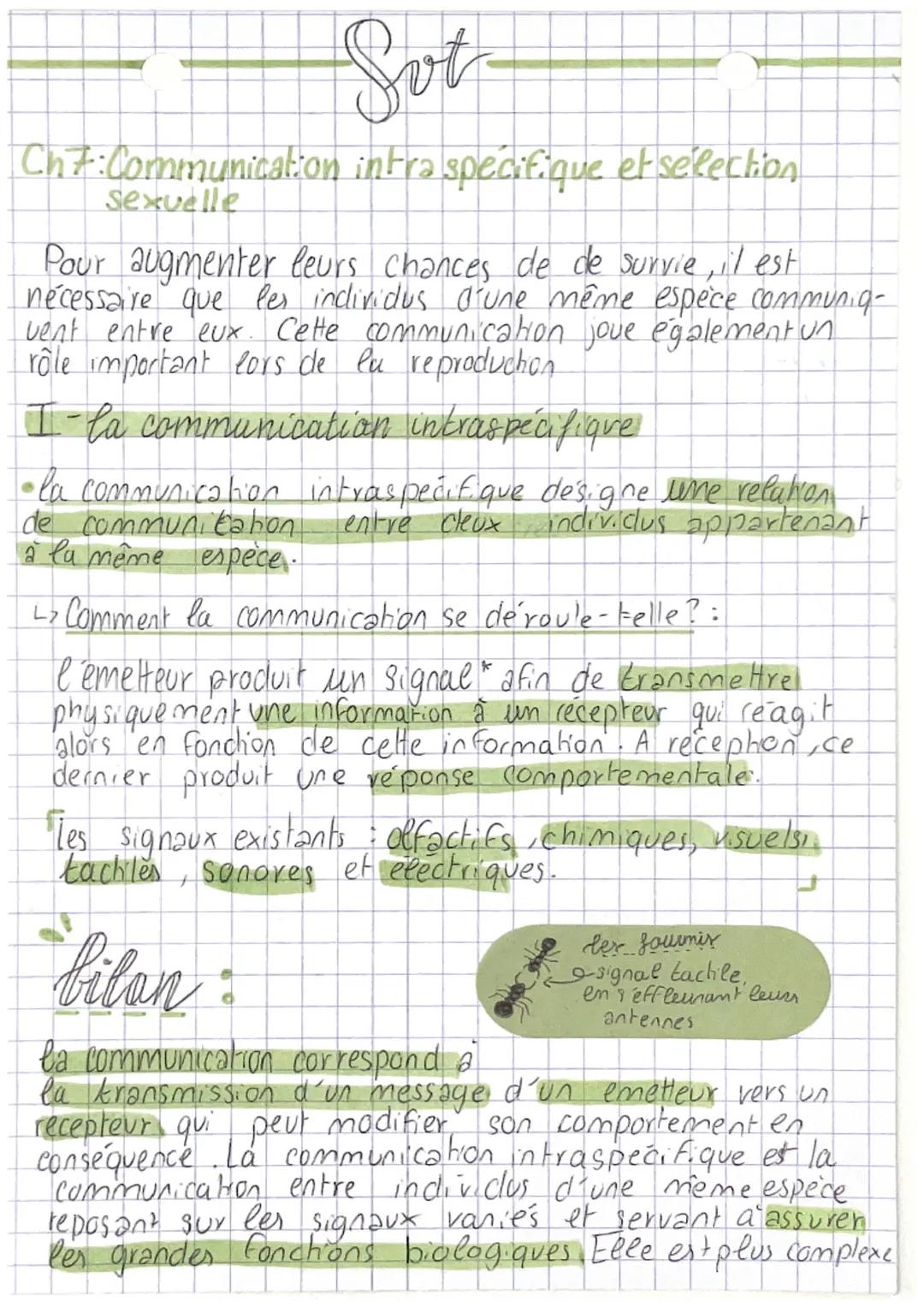 Sot
Ch7 Communication intra spécifique et selection
sexuelle
Pour augmenter leurs chances de de survie, il est
nécessaire que les individu