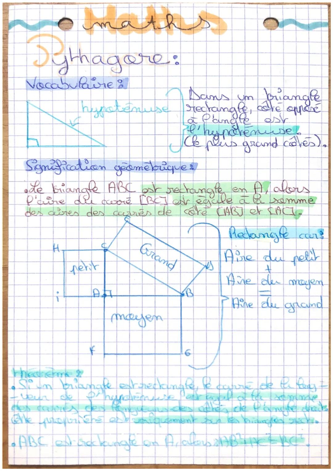 # Maths
Jythagore:
Vocabulaire:
Dans um briangle
hypotenuse rechangfe, che opposé.
Pangle ast
l'heunaremuse
Ce plus grand coves).
Sign