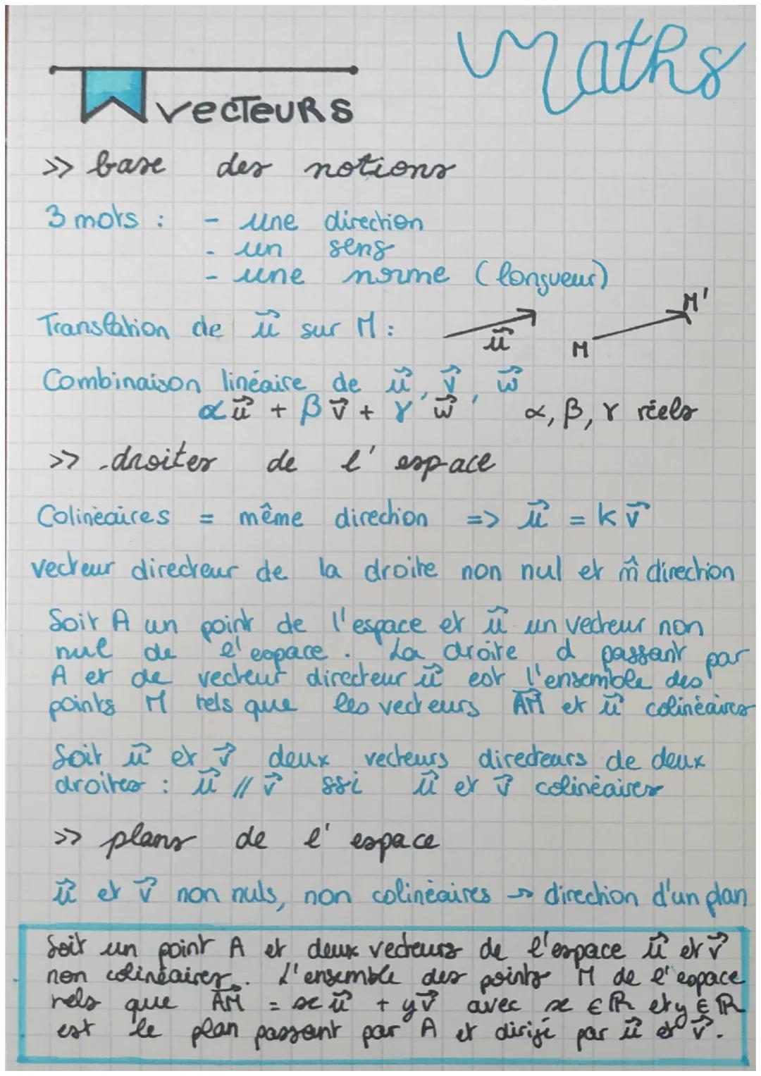 Wrecteurs
Maths
>>> base des notions
3 mors:
- une direction
- un sens
- une norme (longueur)
Translation de i sur M:
Combinaison linéa