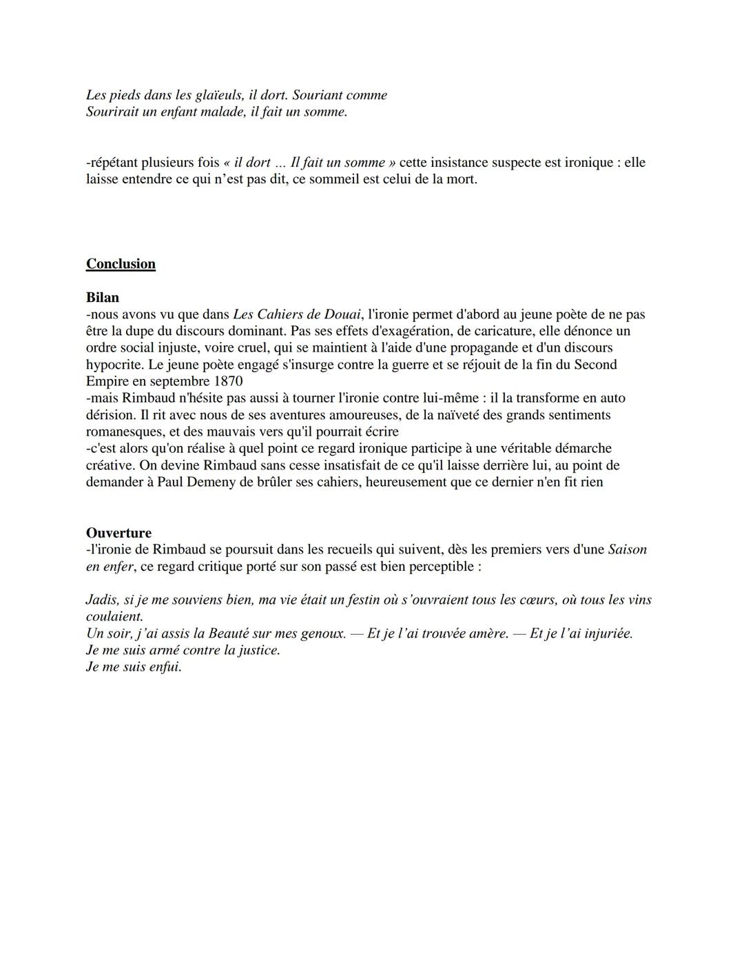 Rimbaud, Cahiers de Douai
Dissertation - Une ironie émancipatrice ?
Introduction
Accroche
-mai 1870, Rimbaud espère être publié dans le « Pa