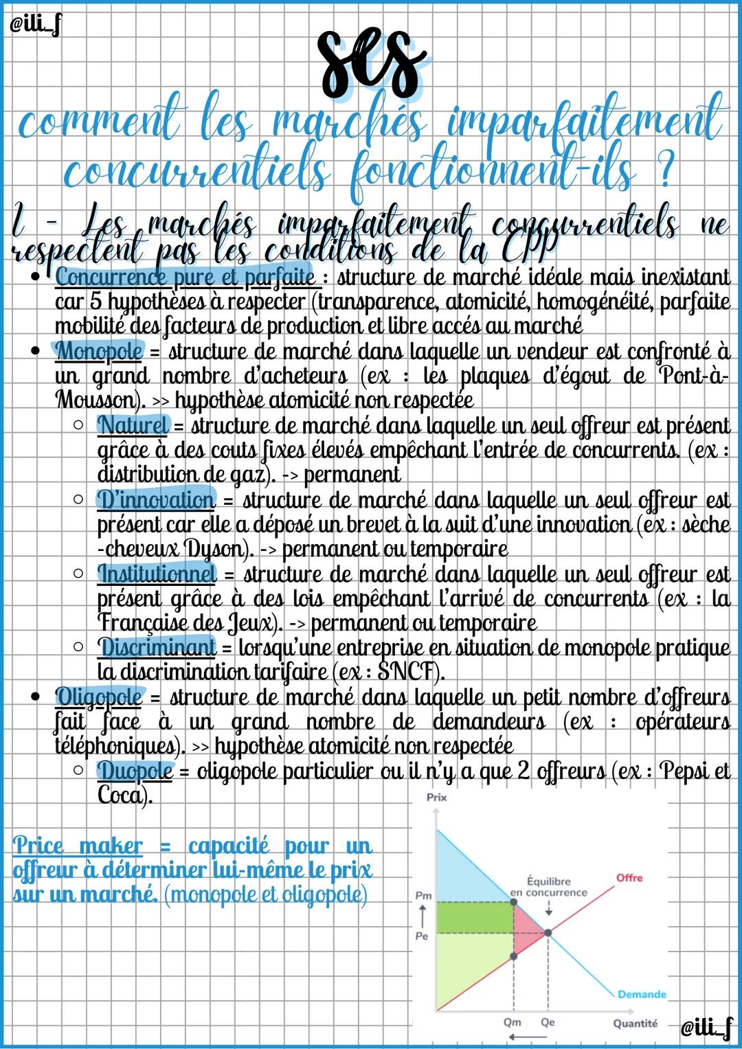 SES - Chapitre 2 (comment les marchés imparfaitement concurrentiels fonctionnent-ils ?)