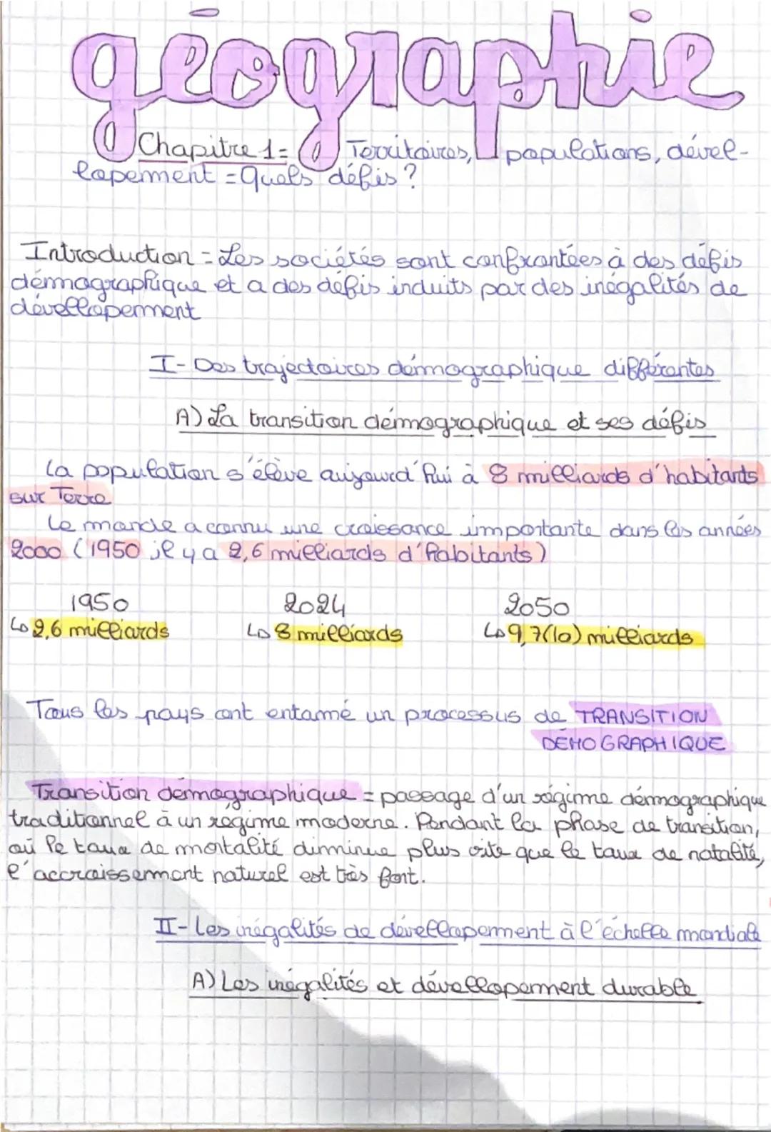 geographie
Chapitre 1:
Territoires, populations, devel-
lopement = quals défis?
Introduction - Les sociétés sont confrontées à des defis
dém