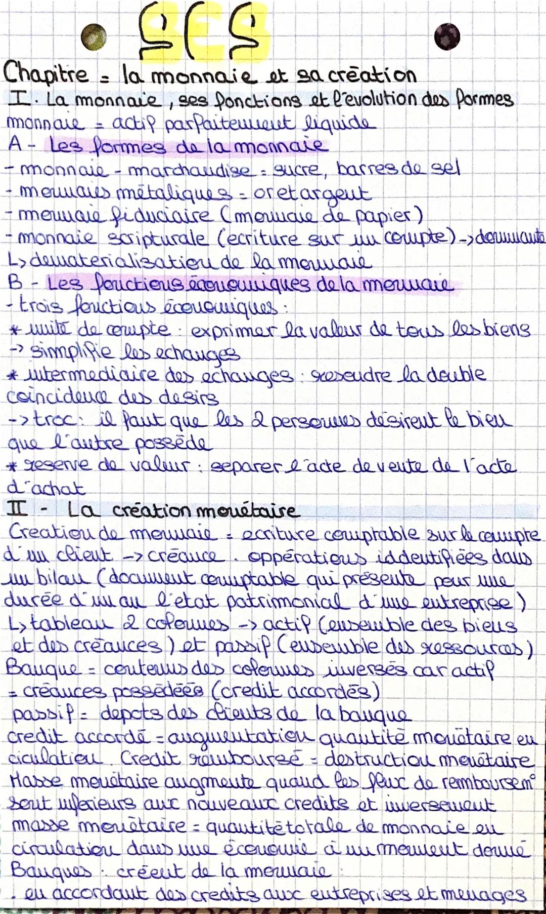 SC S
Chapitre la monnaie et sa création
I. La monnaie, ses fonctions et l'evolution des formes
monnaie - actip parfaitement liquide
A- Les f