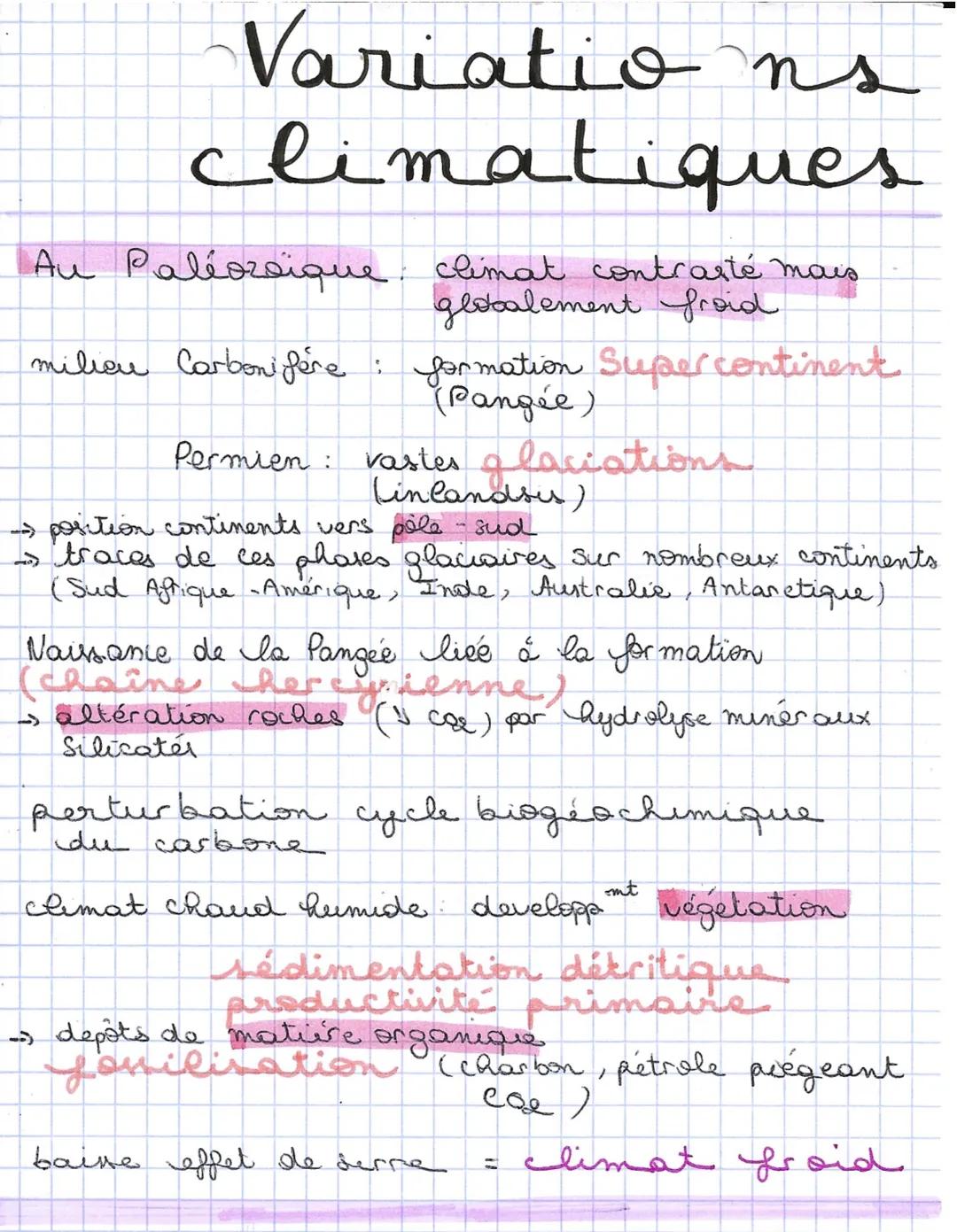 # Variations
climatiques
Au Paléozoique climat contrasté mais
glooalement froid
milien Carbonifère: formation Supercontinent
(Pangée)
Pe