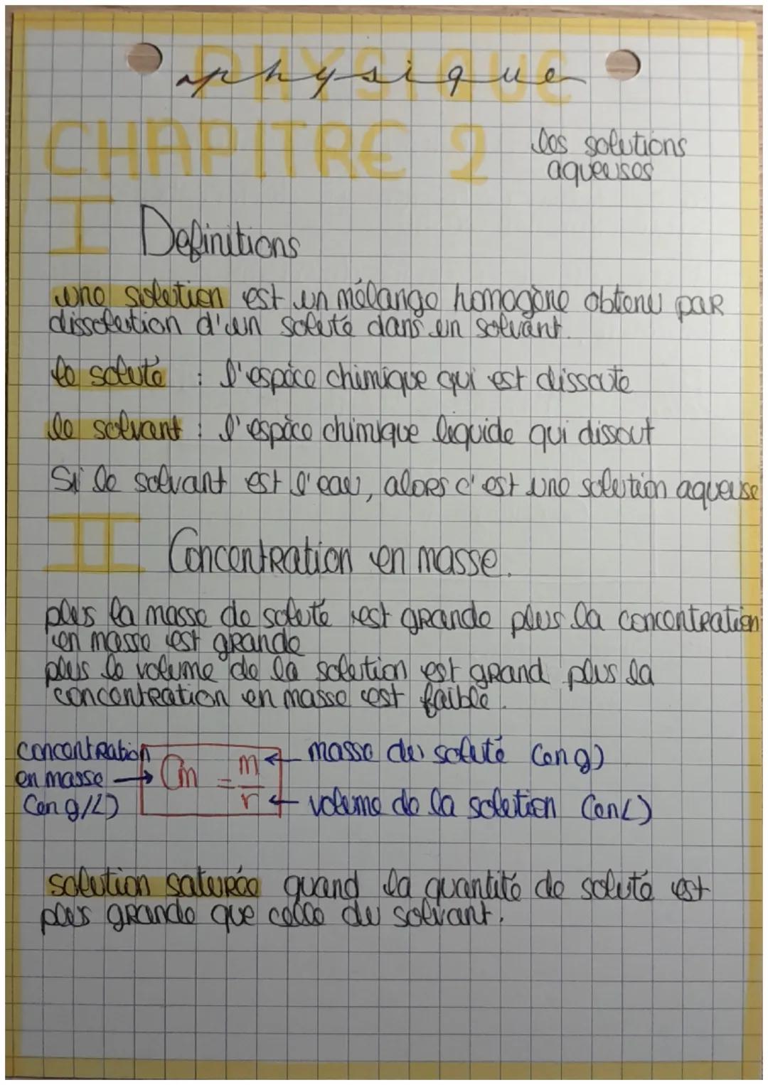 # aphysiq
# CHAPITRE 2 les solutions
aqueusos
## I Definitions
wno solution est un mélango homogène obtenu par
dissolution d'un solute da