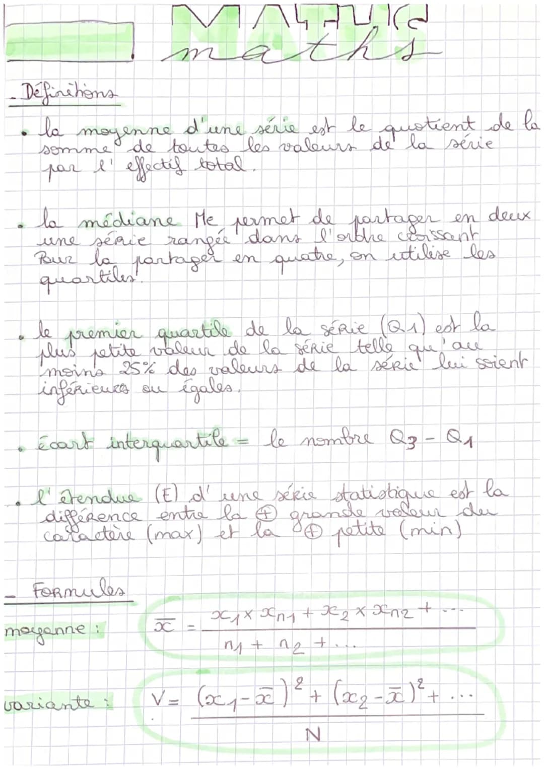 MALAয়ানে
maths
- Définitions
- la moyenne d'une série est le quotient de la
somme de toutes les valeurs de la série
par l'effectif total.