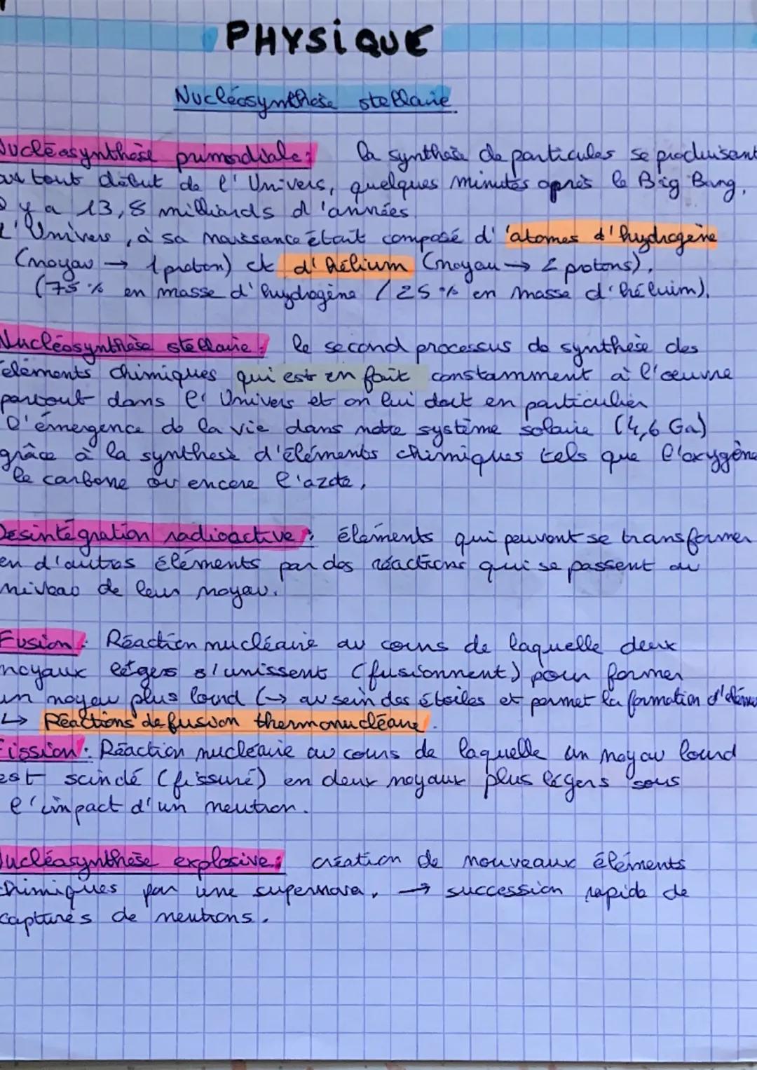 ENS. SCIENTIFIQUE PHYSIQUE - Nucléosynthèse stellaire