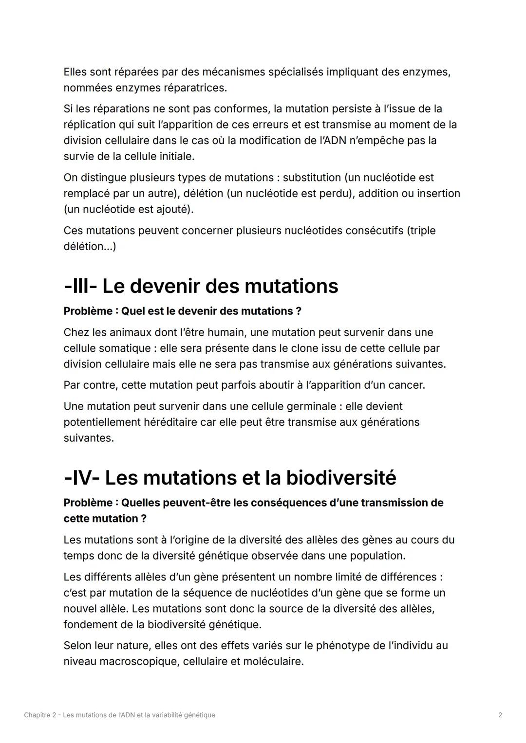 Chapitre 2 - Les mutations de
I'ADN et la variabilité
génétique
Introduction
Un gène est une portion d'ADN, contenant l'information génétiqu