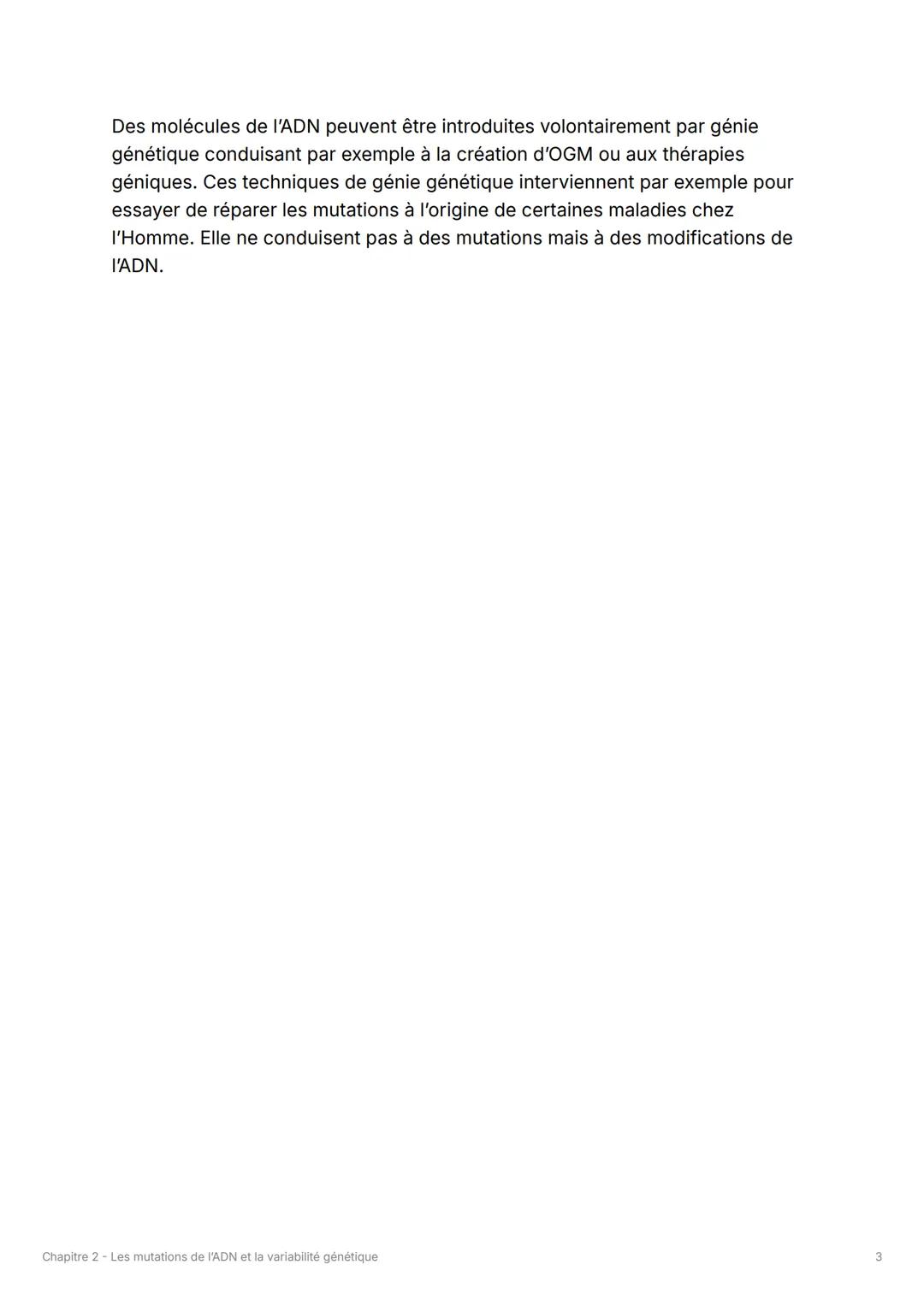 Chapitre 2 - Les mutations de
I'ADN et la variabilité
génétique
Introduction
Un gène est une portion d'ADN, contenant l'information génétiqu