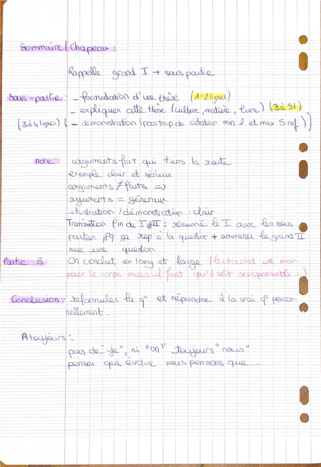 --- OCR Start ---
! 
Méthodologie de la dissertation
Conseul noter le sujet en haut
4 heures! 
a aèrer les paragraphes
• expliquez les citat