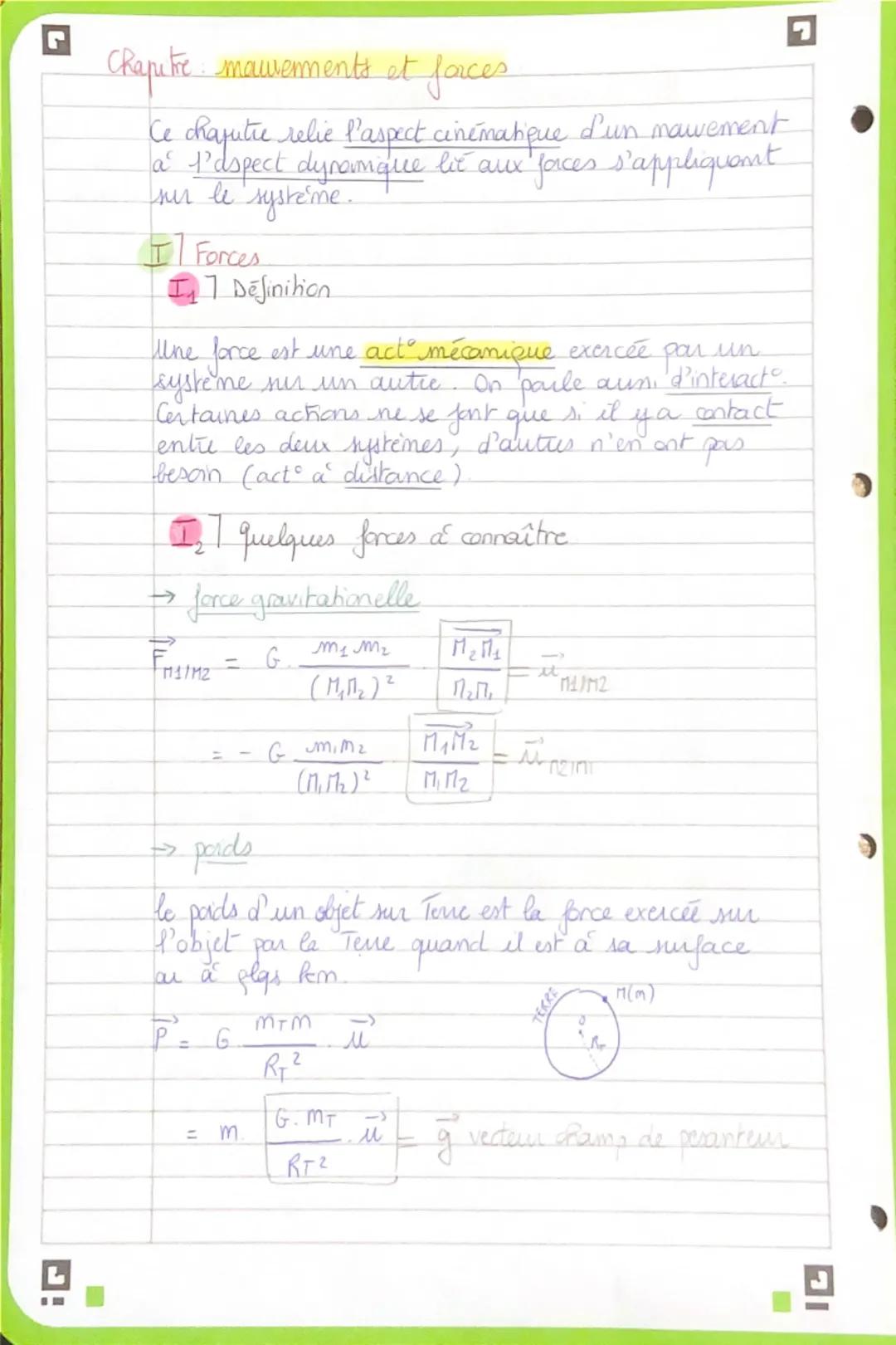 # Chapitre : mouvements et forces
Ce chapitre relie l'aspect cinématique d'un mouvement à l'aspect dynamique lié aux forces s'appliquent su