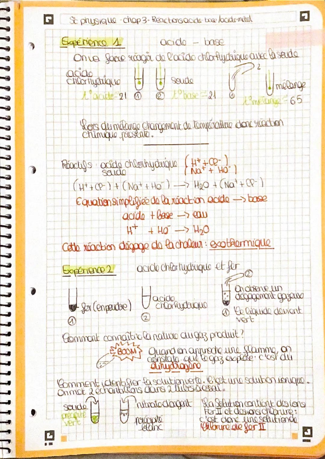 # Sc physique-chap 3- Reactions acide-bose lacido-metal
Expérience 1
acido - base
Onia face réagir de l'acido chlorflydrique avec la soud