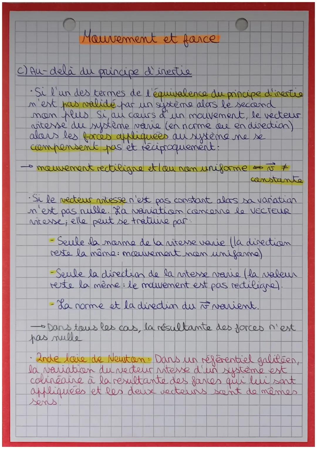 # Mouvement et farce
I) Les lais de la mécanique
A) Rappel sur le vecteur vitesse
•Dans un référentiel donné, le système décrit une
trajec