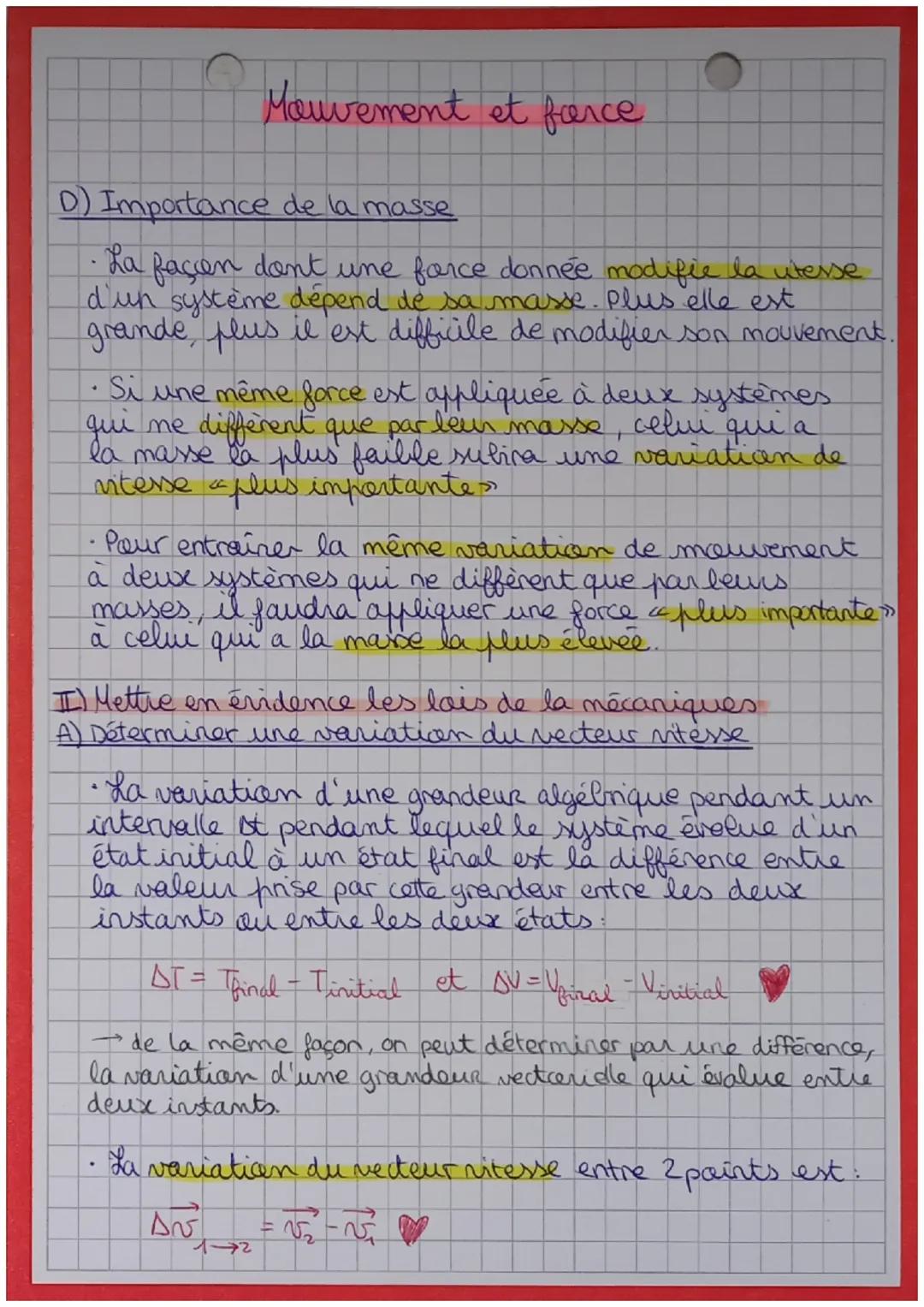 # Mouvement et farce
I) Les lais de la mécanique
A) Rappel sur le vecteur vitesse
•Dans un référentiel donné, le système décrit une
trajec