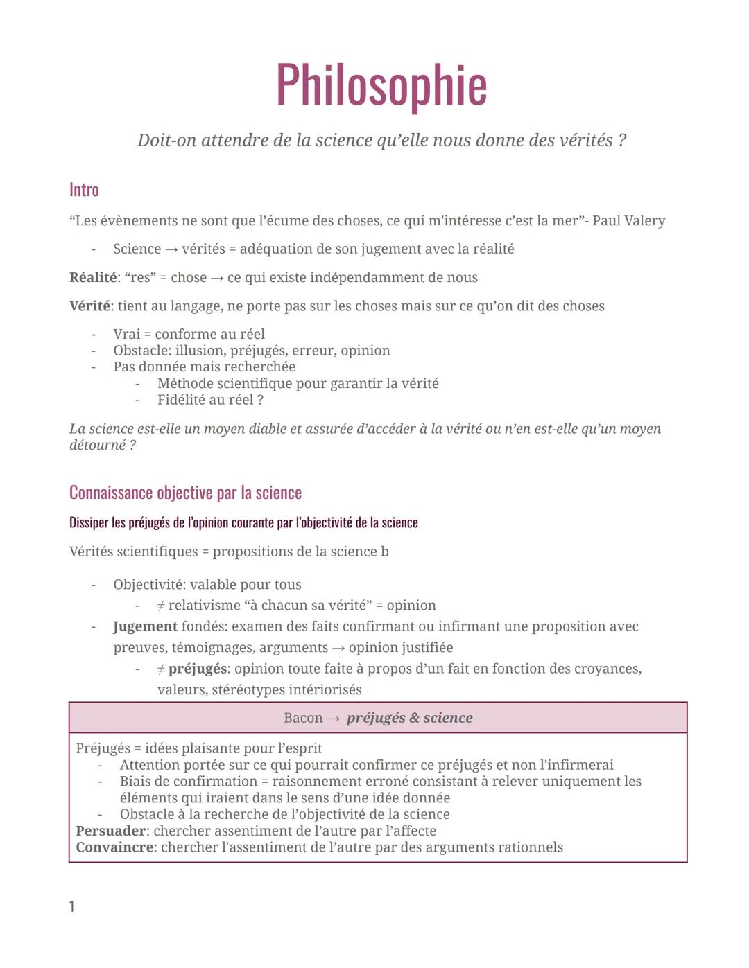 # Philosophie
Doit-on attendre de la science qu'elle nous donne des vérités ?
Intro
"Les évènements ne sont que l'écume des choses, ce qu