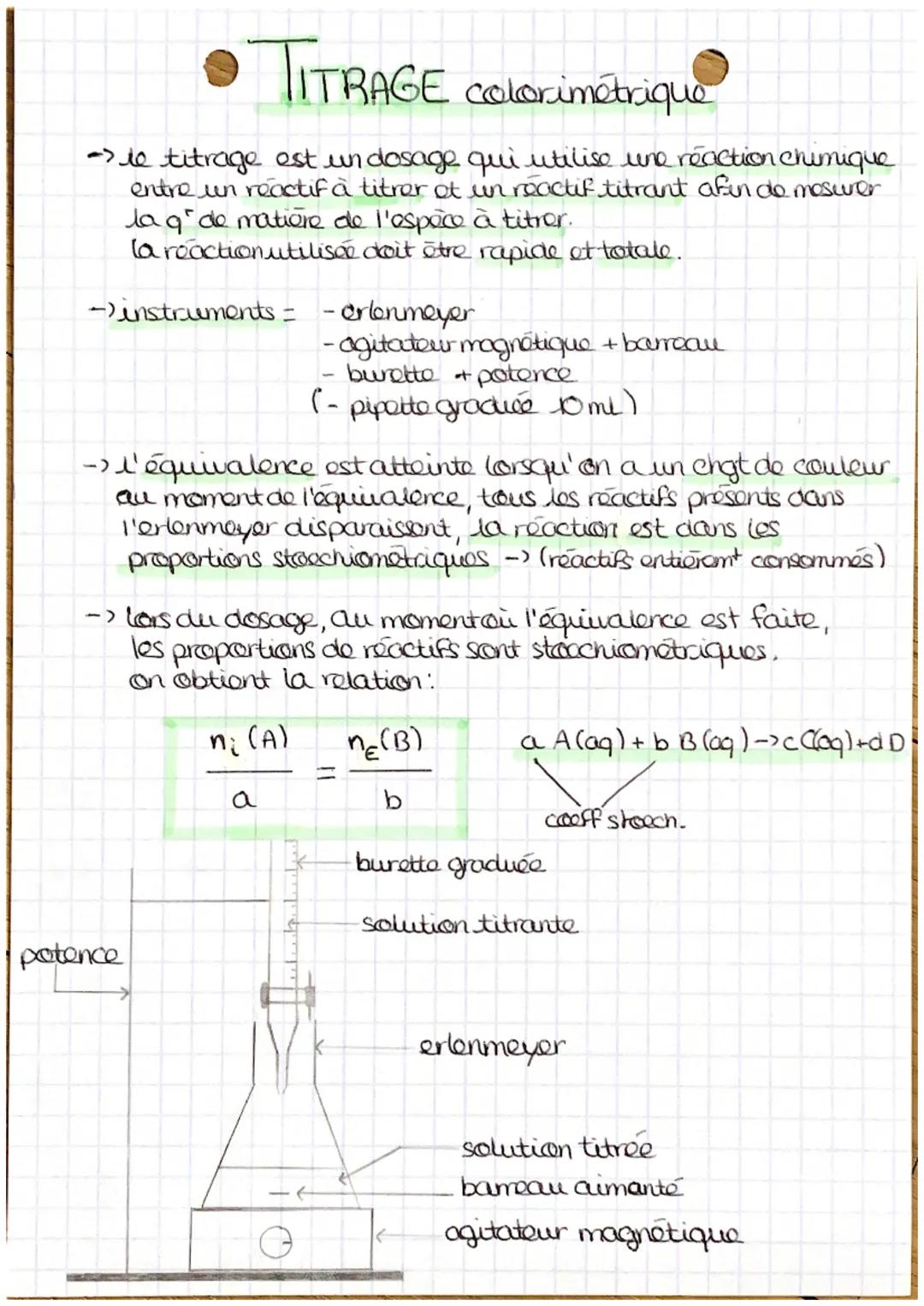 # TITRAGE colorimétrique
-> le titrage est un dosage qui utilise une réaction chimique
entre un réactif à titrer ot un réactif titrant afin
