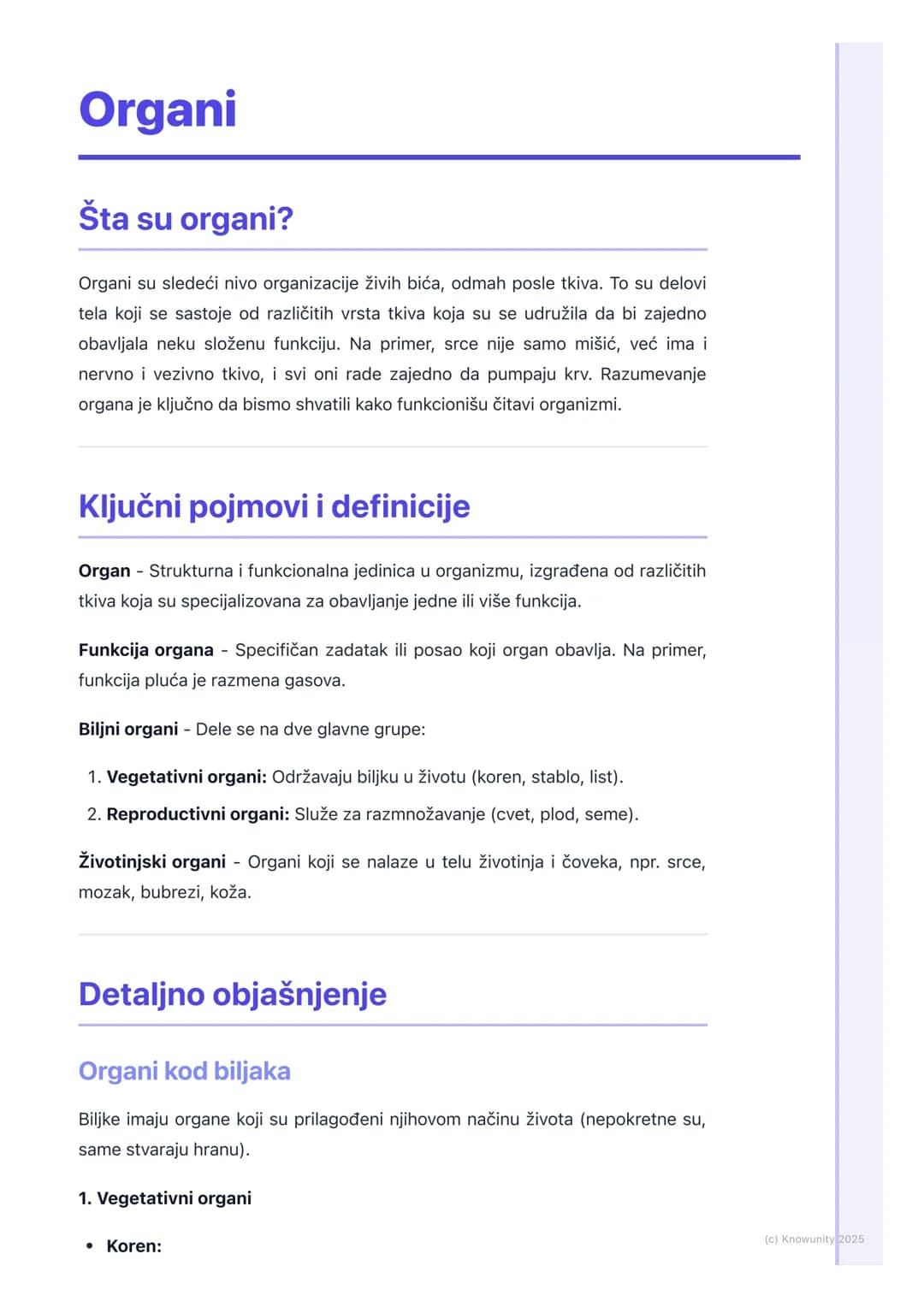 # Organi
## Šta su organi?
Organi su sledeći nivo organizacije živih bića, odmah posle tkiva. To su delovi
tela koji se sastoje od različi