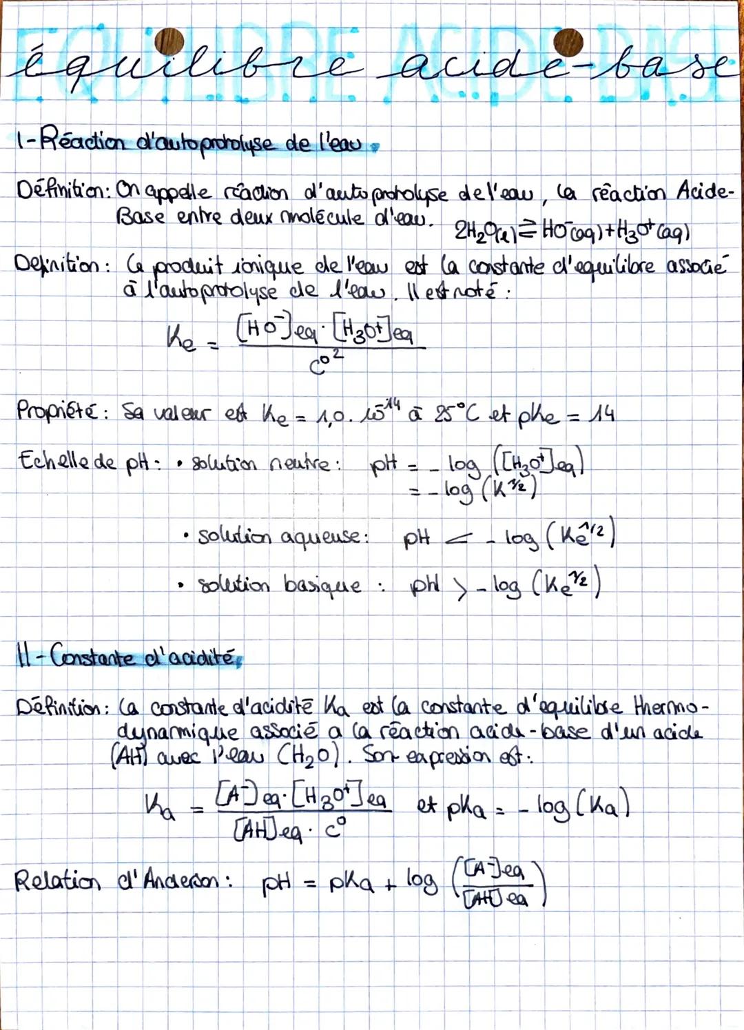 équilibre aude-base
1-Réaction d'auto protolyse de l'eau.
Définition: On appelle réaction d'auto protolyse del'eau, la reaction Acide-
Base