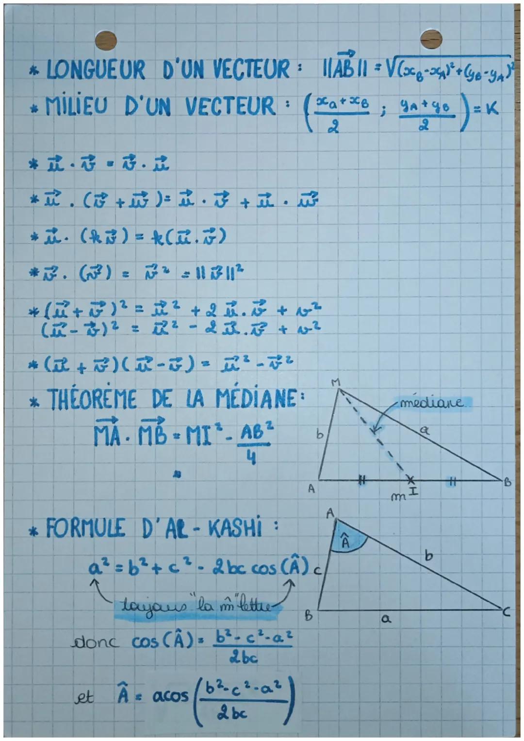 Calculer AB. AC
* AB • AC - ABX AC * cos (BAC)
A
*
m
PRODUIT SCALAIRE
→ colinéaires:
A
C
2
A
*COORDONNÉES
AB (x) AC (4)
*LONGUEURS:
C
7B
PRO