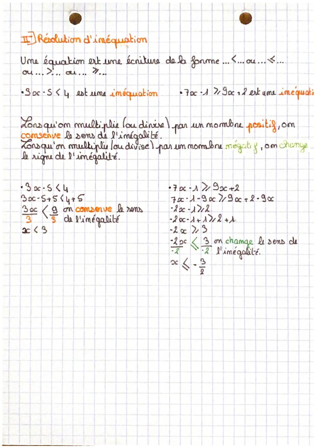 # Equation et inéquation
I Résolution d'équation.
Ume équation du premier degné à eene imcommue (oc) s'écrit sous
la forme $ax + b = csc +