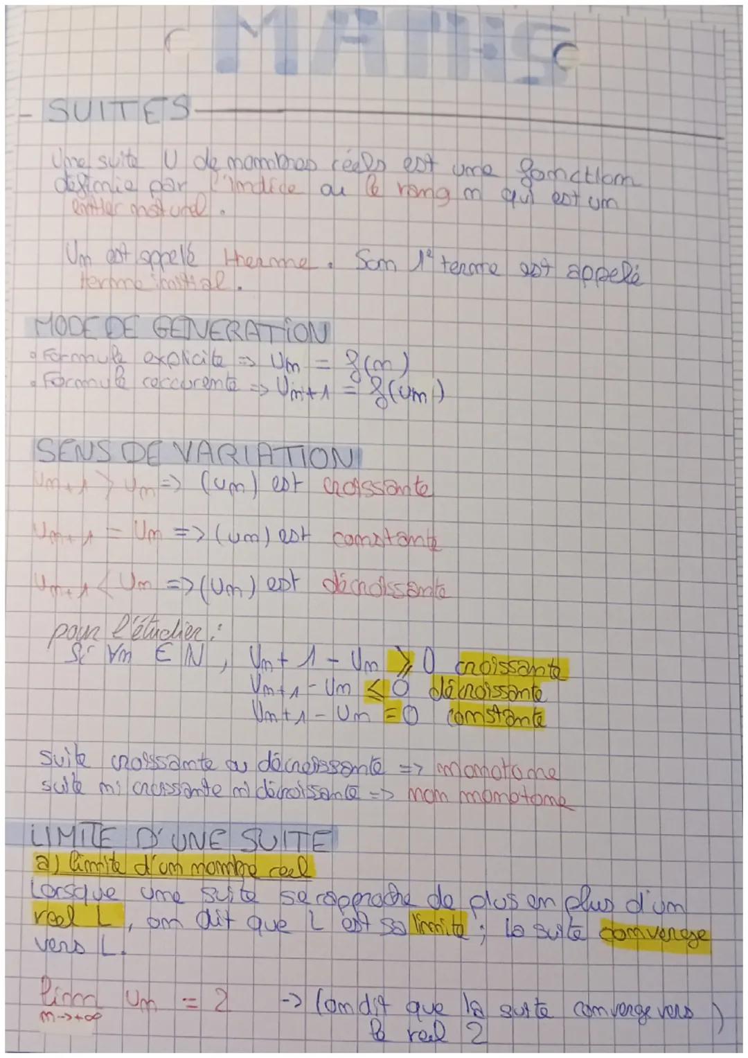 MATE
SUITES
Unne suite U de mambres céels est une fonction
definie par l'indice
ai [6
rộng o questum
enttler mot ured
Um
Un est spellé therm