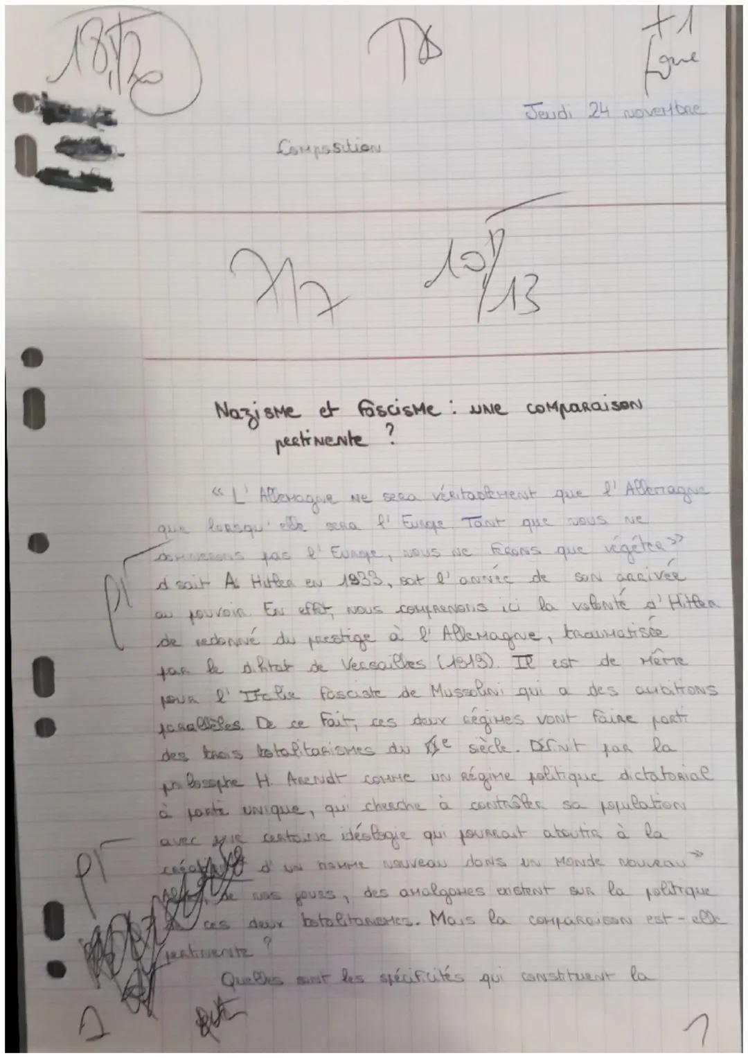 185
Composition
+1
que
Jeudi 24 novembre
i
!
217 10/13
Nazisme et fascisme: Une comparaison
pectinente?
"L' Alleraque ne seea véritabl