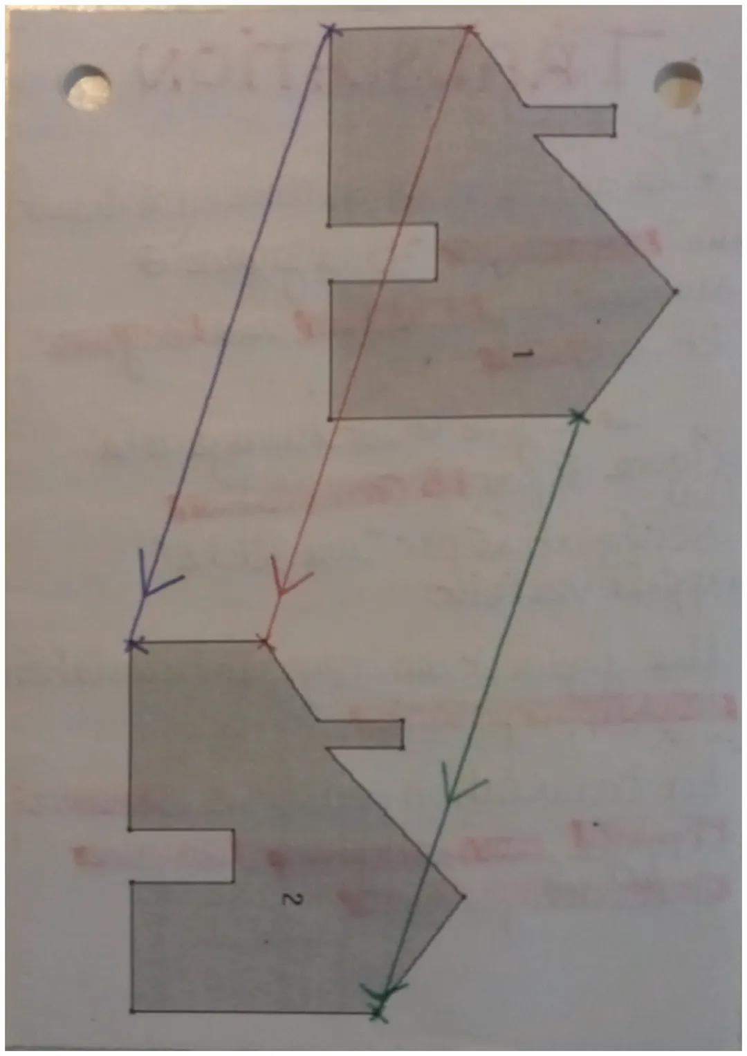 - TRANSLATION
* la figure @ est obtenue en réalisant
un" glissement "de la figure @
suivant une direction, une longeure
et un sens.
La figur