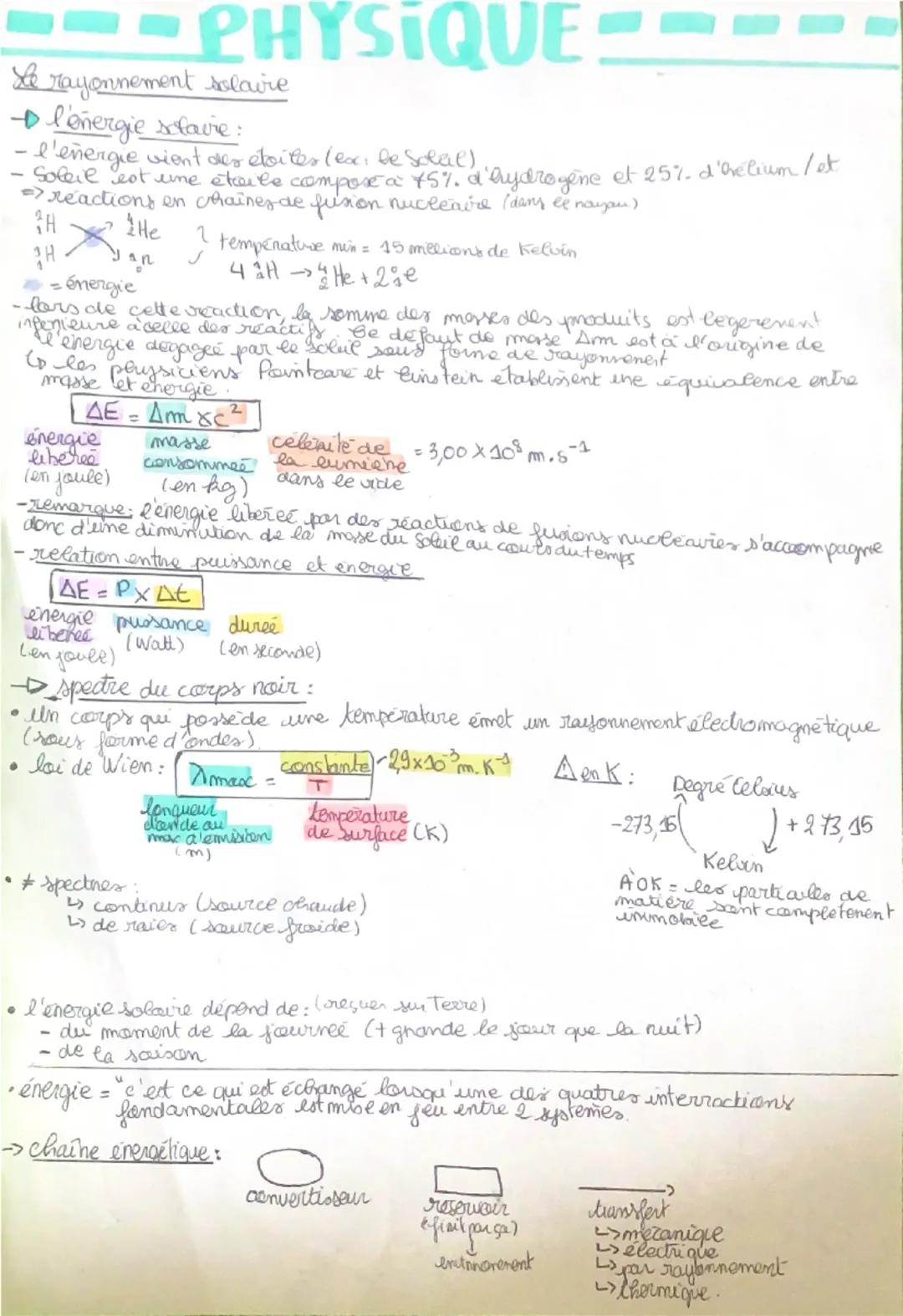 ---PHYSIQUE
Le rayonnement solaire
→l'énergie stavre:
- l'énergie vient des étoites leac: be Solal).
- Soleil est une étoile compose à 7
