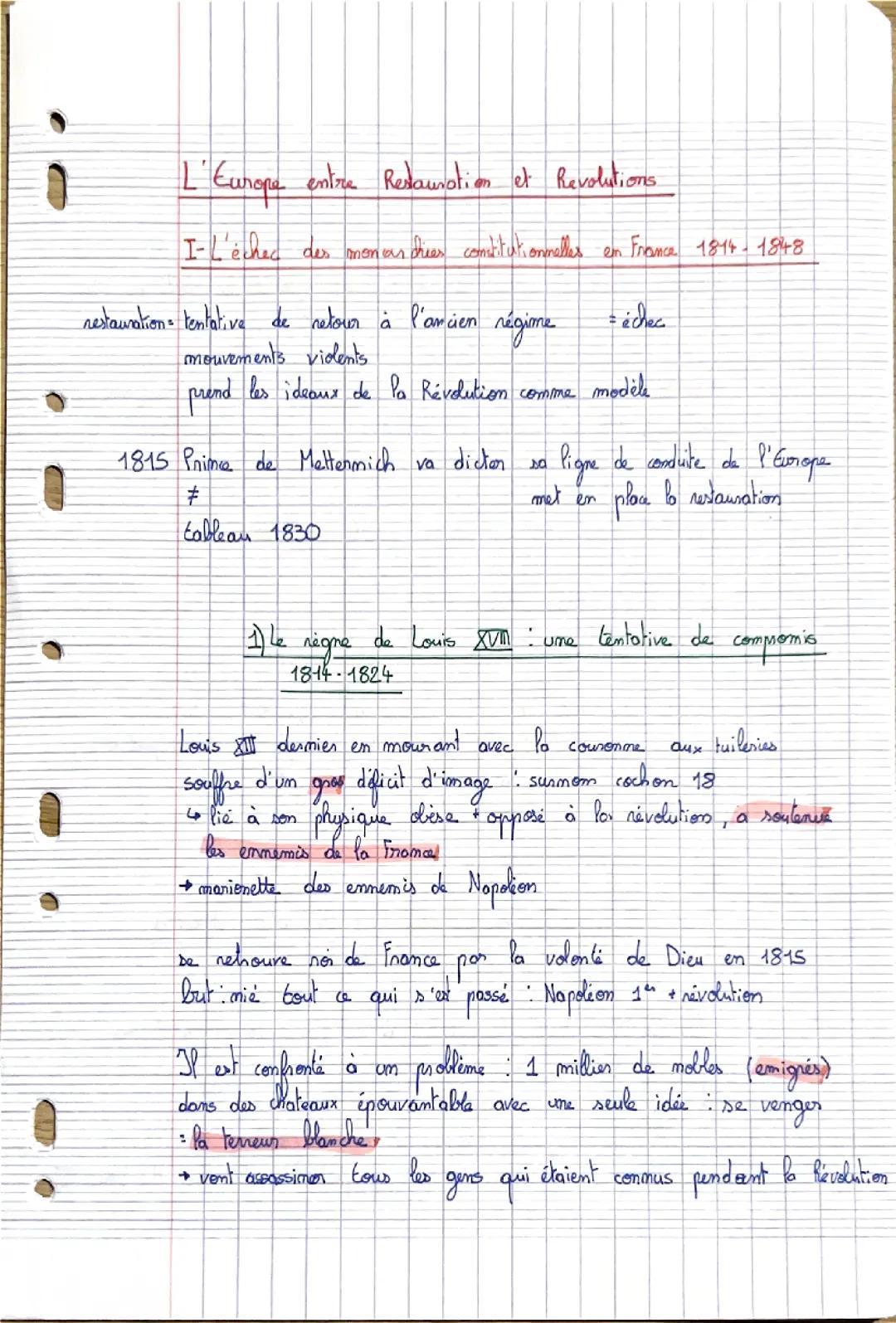 Histoire - L’Europe entre Restauration et Révolutions / analyse de documents sujet EC3