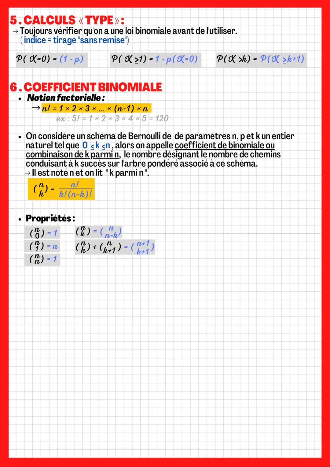 # LOI BINOMIALE
1. ÉPREUVE DE BERNOULLI
DEFINITION:
→ expérience aléatoire à 2 issues:
- succes: p
- échec : q=1-p
2. LOI DE BERNOULLI
DEF